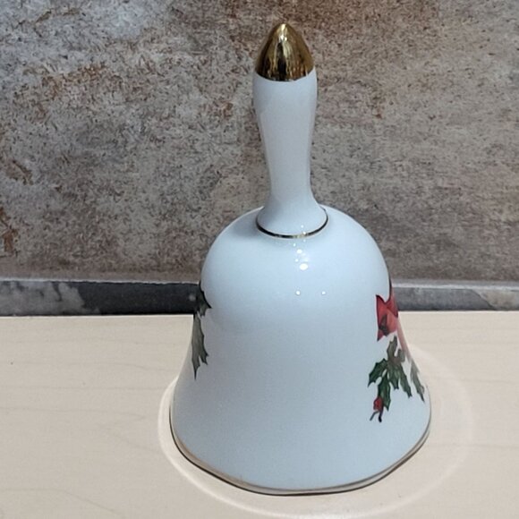 Vintage Porcelain Christmas Bell Cardinal Holly Design - Picture 6 of 10